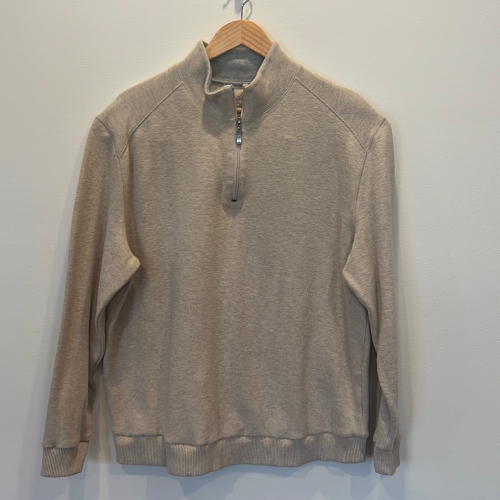 Men’s large Paradise Collection, quarter zip cotton sweater, light tan